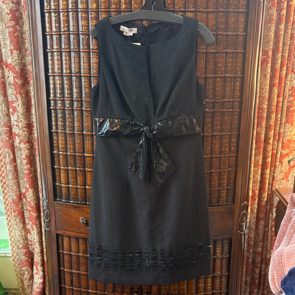 Kay Unger Black Midi Dress with Glossy Bow